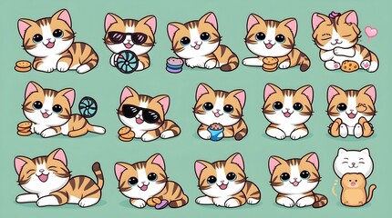 Obraz premium Cute Kitty LINE Sticker Set - Cat Expressions and Fun Designs