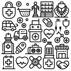 protection, business, therapy, cardiology, icons, technology, graphic, cardiogram, icon set, pictogram, disease, collection, human, surgery, health care, thin, flat, stroke, science, patient, icon, he