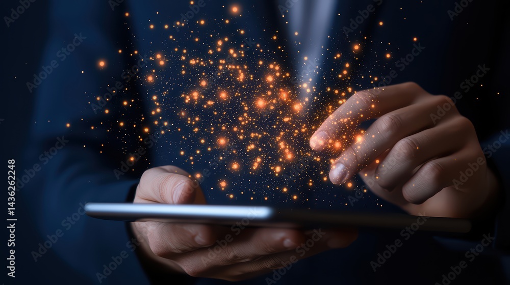 Aufkleber digital innovation with sparkling touch on modern tablet interface