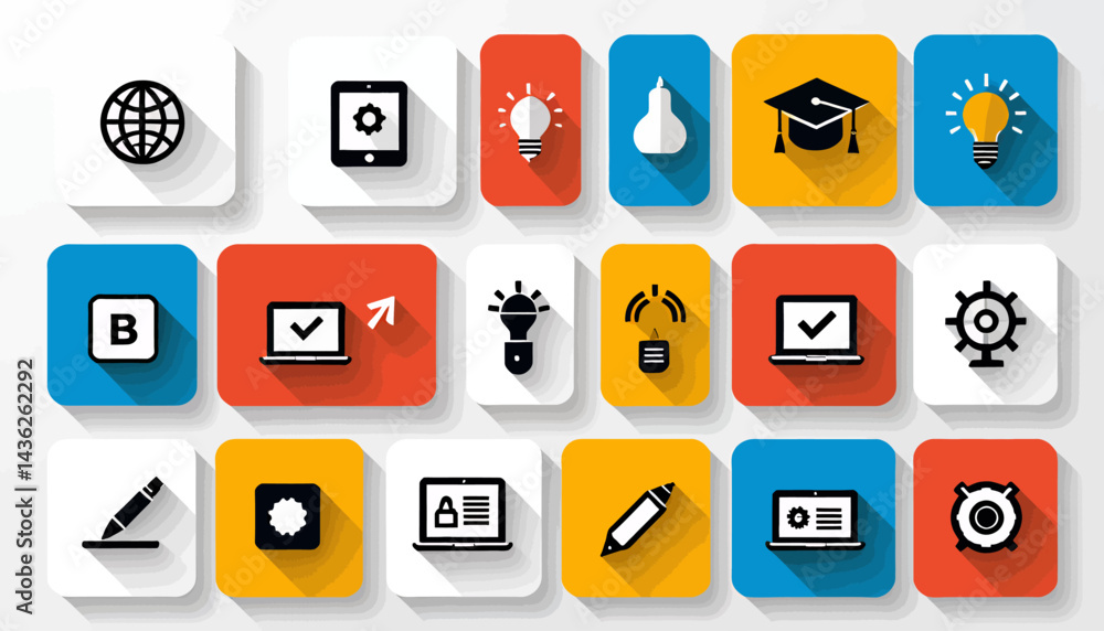 Wall mural collection of flat design vector icons for web development_ business_ and education_ colorful ui ele