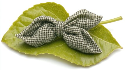 Greige bow tie on vibrant leaf