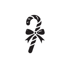Candy Cane with Bow Festive Silhouette Vector