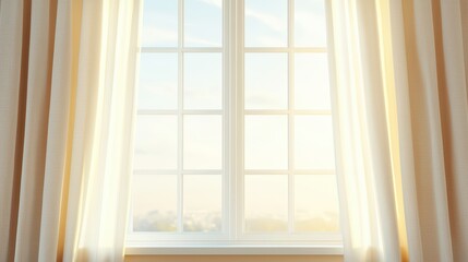 Fototapeta premium Bright and Airy Window with Sheer Curtains in a Cozy Room