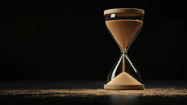 Elegant hourglass symbolizes the passage of time with fine sand flowing between two chambers, perfect for concepts of patience and transition.