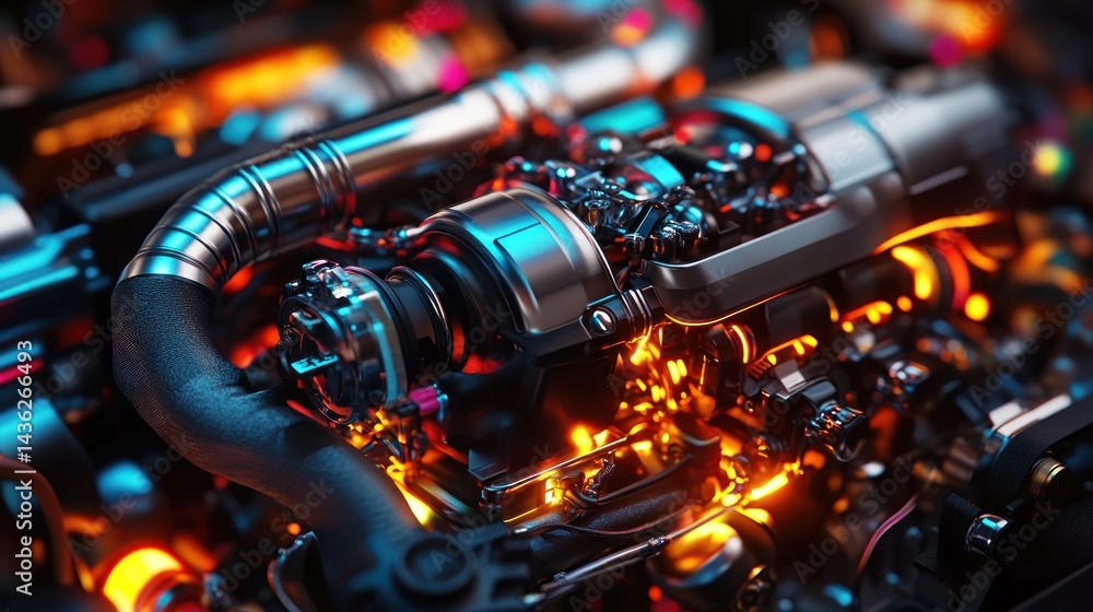 Poster engine components in action, close up