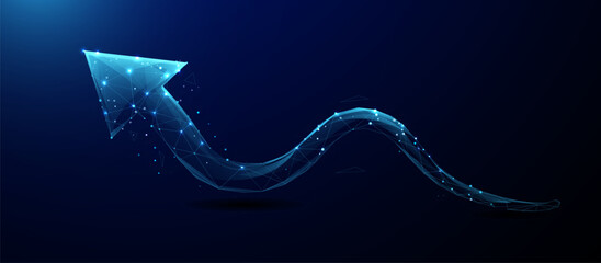 Digital Blue Upward Arrow with Polygonal Wireframe and Glowing Data Points
