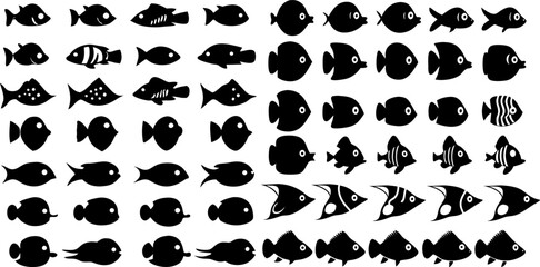 50 Unique Fish Silhouettes: Versatile Marine-Themed Vector Set for Designers and Creators