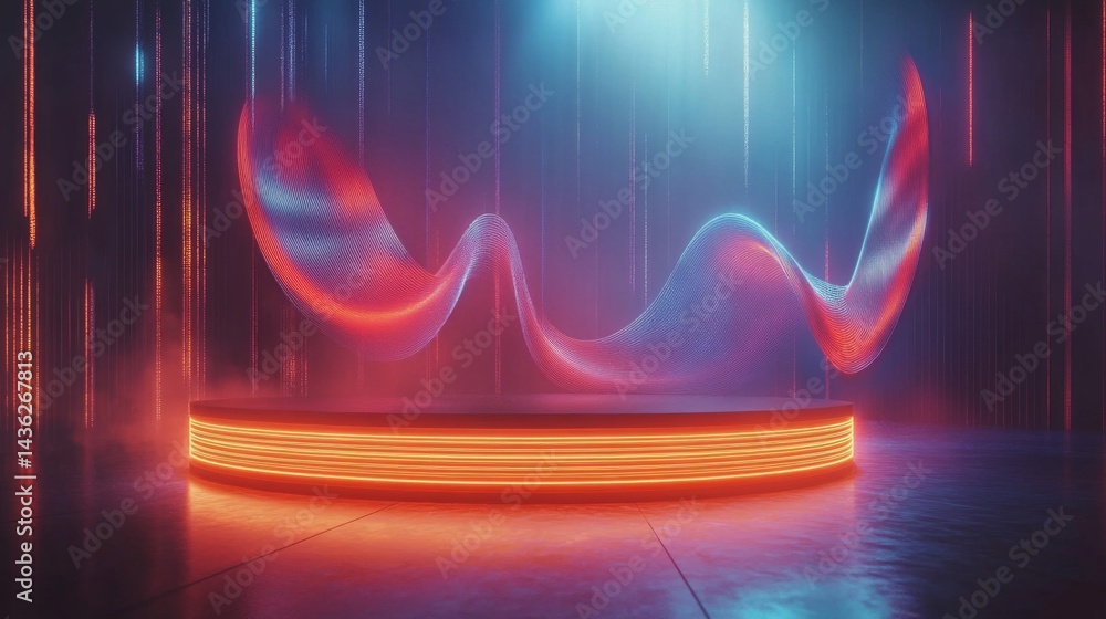 Fototapete abstract digital wave with neon lights and glowing patterns