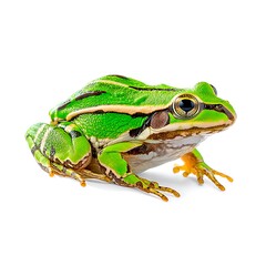 Obraz premium Vibrant green frog with black stripes, isolated on white