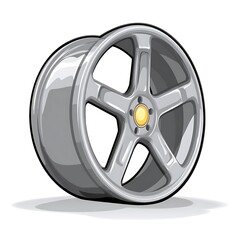 Obraz premium Chrome alloy wheel with five spokes, depicted in a detailed vector illustration
