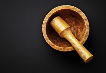 Wooden mortar and pestle.  Natural wood grain. Kitchen tools