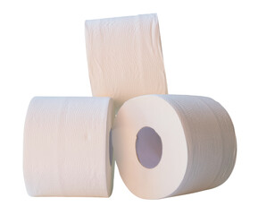 Three rolls of white tissue paper or toilet paper isolated in png file format