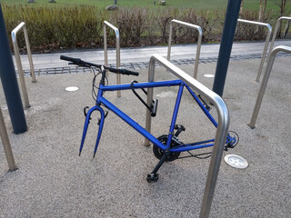 Bicycle wheels have been stolen from a bicycle locked with bike lock at the light rail station.