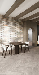Architecture and interior concept Empty room and wood panels and brick wall background 3D illustration rendering