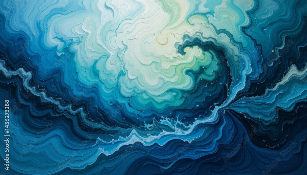 Poster abstract blue and turquoise swirling paint texture creates a mesmerizing ocean wave effect dynamic b