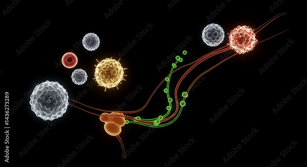 Poster 3d rendering of biological cells representing the immune system response