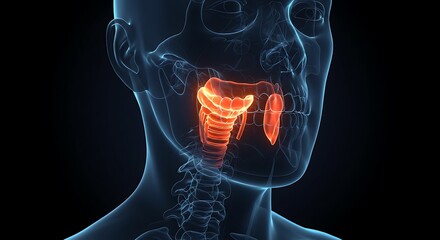 Human skull anatomy featuring jaw bone structure and highlighted mandible