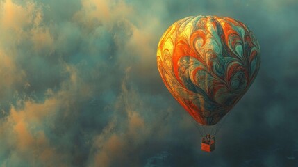 Fototapeta premium Ornate Hot Air Balloon Soaring Through Colorful Clouds
