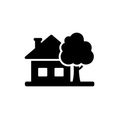 Large Family Home with Tree in Front Yard Icon