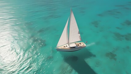 Aerial View of a Sailboat on Turquoise Ocean Waters