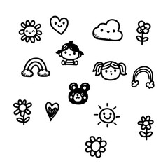 Cute kid scribble doodle icons set. Hand drawn childish funny simple vector illustrations 3.eps