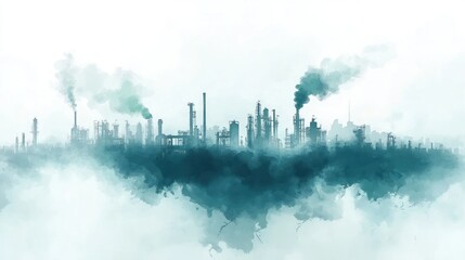 Fototapeta premium Industrial pollution watercolor cityscape