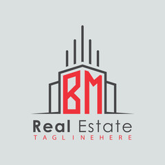 Obraz premium initial monogram logo for real estate with Home and Building shape creative design. 