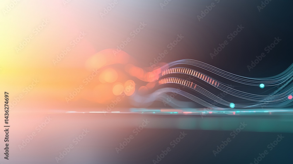 Poster Abstract futuristic technology background with flowing lines and glowing data points representing innovation digital network or communication concept