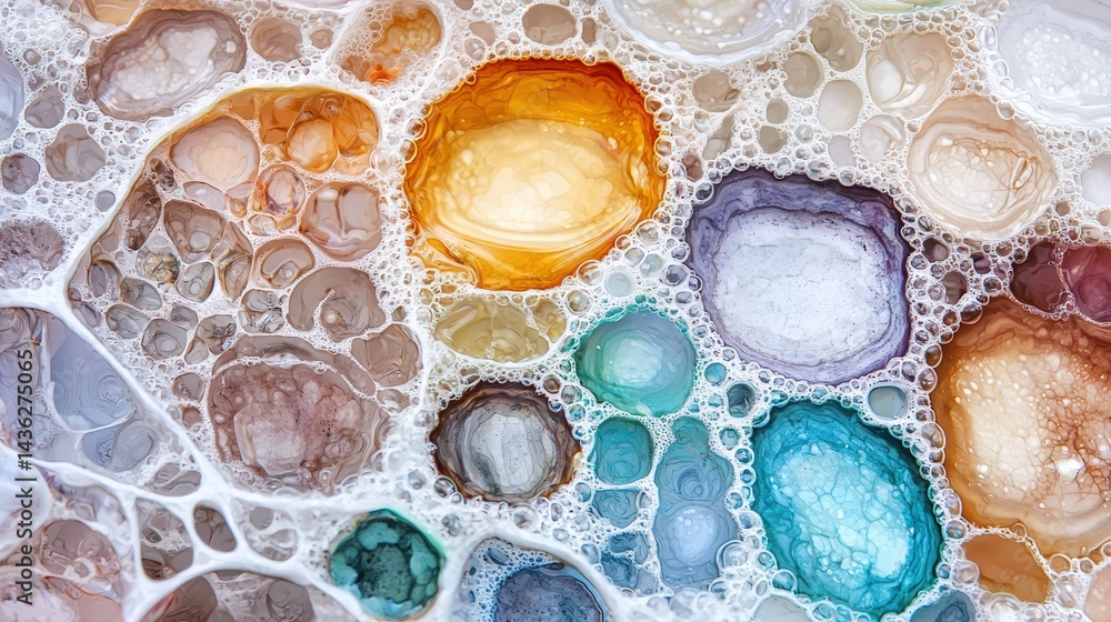 Poster colorful abstract bubbles with vibrant hues and intricate details forming a mesmerizing pattern of o