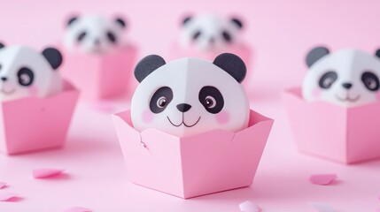 Cute panda treats in pink containers