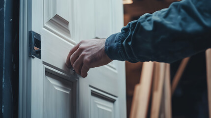 Hand Opening a White Door