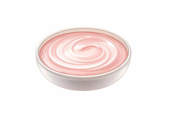 Creamy pink yogurt swirl in a white bowl a delightful dairy dessert smooth texture appetizing light pink color perfect for breakfast or snack healthy and delicious treat studio shot clean background