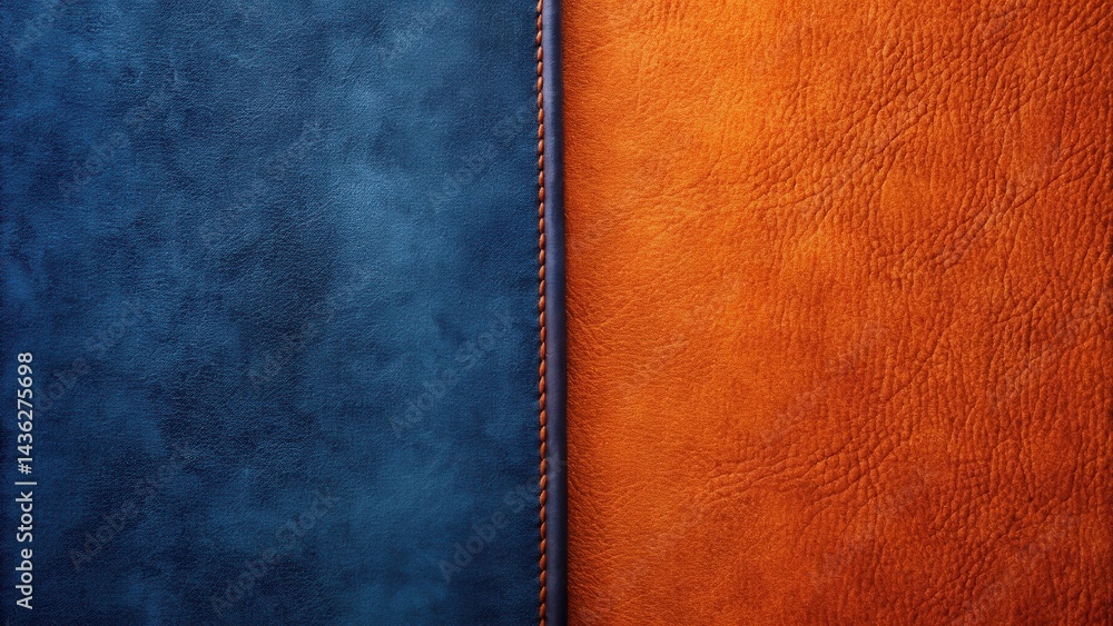 Fototapete a close-up view of two distinct leather textures separated by a neat stitch