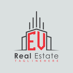 initial monogram logo for real estate with Home and Building shape creative design.	
