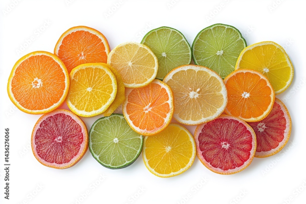 Poster white backdrop showcasing a citrus slice board with a water splash.