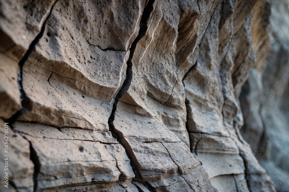 Poster close-up of textured rock surface with prominent cracks and layered patterns displaying natural eros