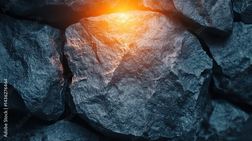 Poster glowing rocks in a dark background with textured surface