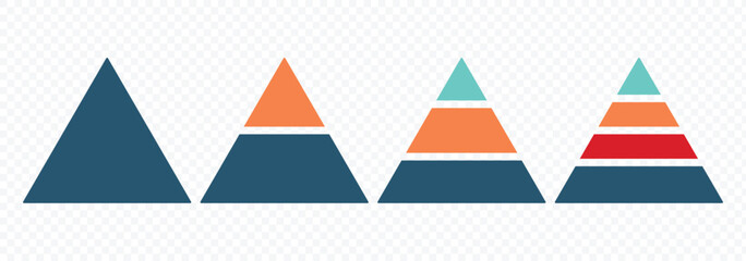 Fototapeta premium Pyramid infographic set. Colorful triangular pyramid icon vector. Pyramid up arrows infographic, diagram chart, triangle graph presentation. Business graph. Vector business illustration. 