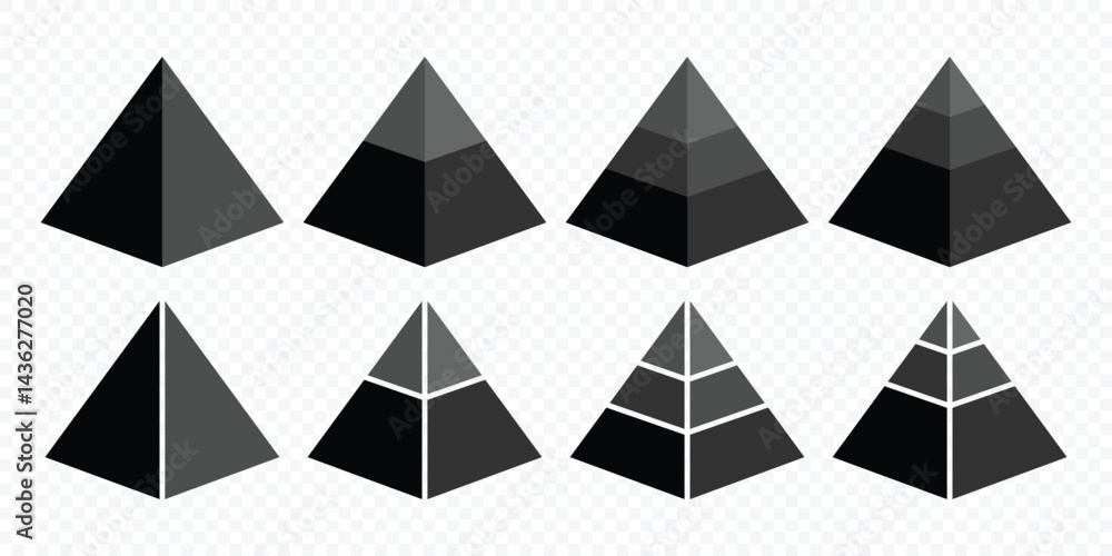 Aufkleber levels of triangular pyramid. 3d black maslow pyramid. triangle hierarchy data segments collection. 