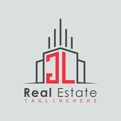 initial monogram logo for real estate with Home and Building shape creative design.	
