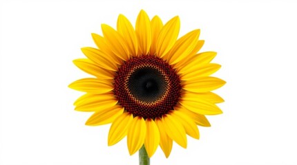 Fototapeta premium Vibrant sunflower with yellow petals and dark center on white backdrop