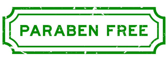 Grunge green paraben free word square rubber stamp on white background