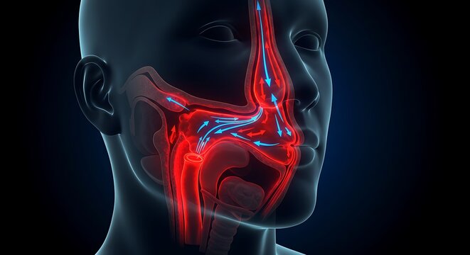 Human sinuses anatomy showcasing airflow and structure within nasal passages