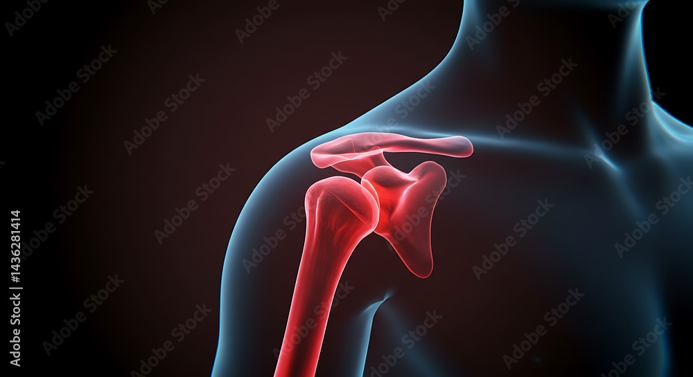 Poster detailed 3d rendering of a human shoulder joint with visible bone structure