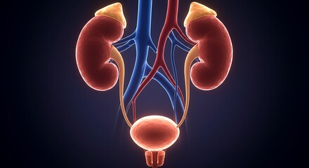 Naklejka premium 3D medical visualization showcasing the human urinary system anatomy