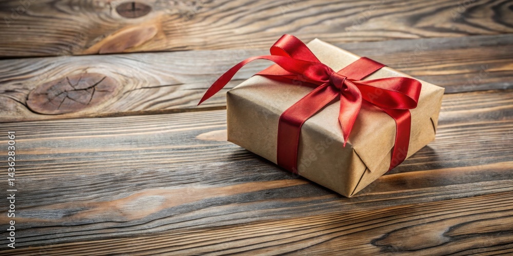 Aufkleber a thoughtfully wrapped gift box rests on a rustic wooden surface, showcasing a simple elegance and h