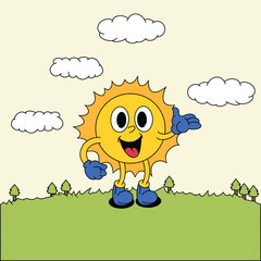 sun doodle vector character color with view background