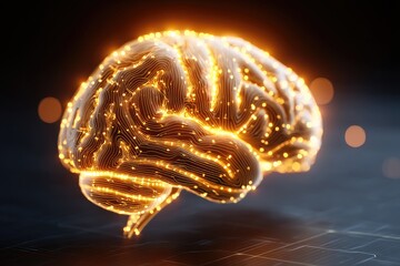 Illuminated three-dimensional representation of a human brain.