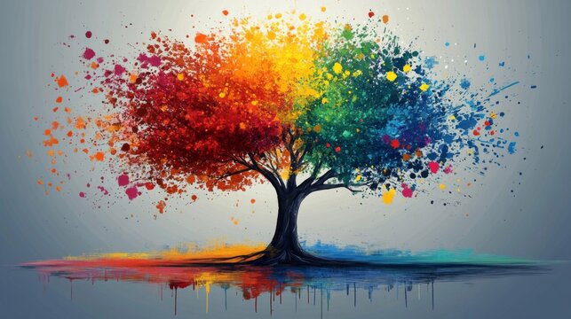 Colorful Abstract Tree with Rainbow Leaves