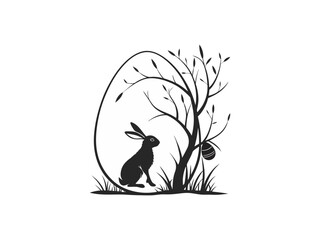 Hand-Drawn Easter Bunny with Decorative Egg – Festive Springtime Illustration for Easter Holiday, Religious Celebration, and Seasonal Greeting Designs